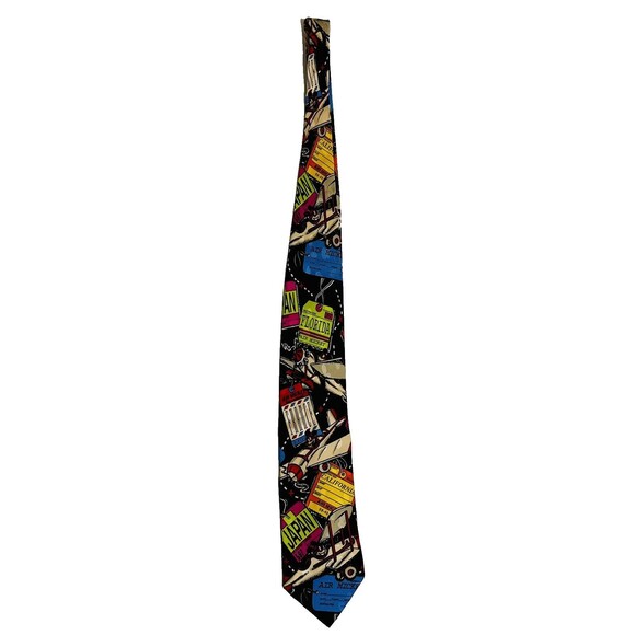 Disney‎ Air Mickey Inc Vintage Tie Necktie Airplane 100% Silk Handmade Black Red - Picture 7 of 7